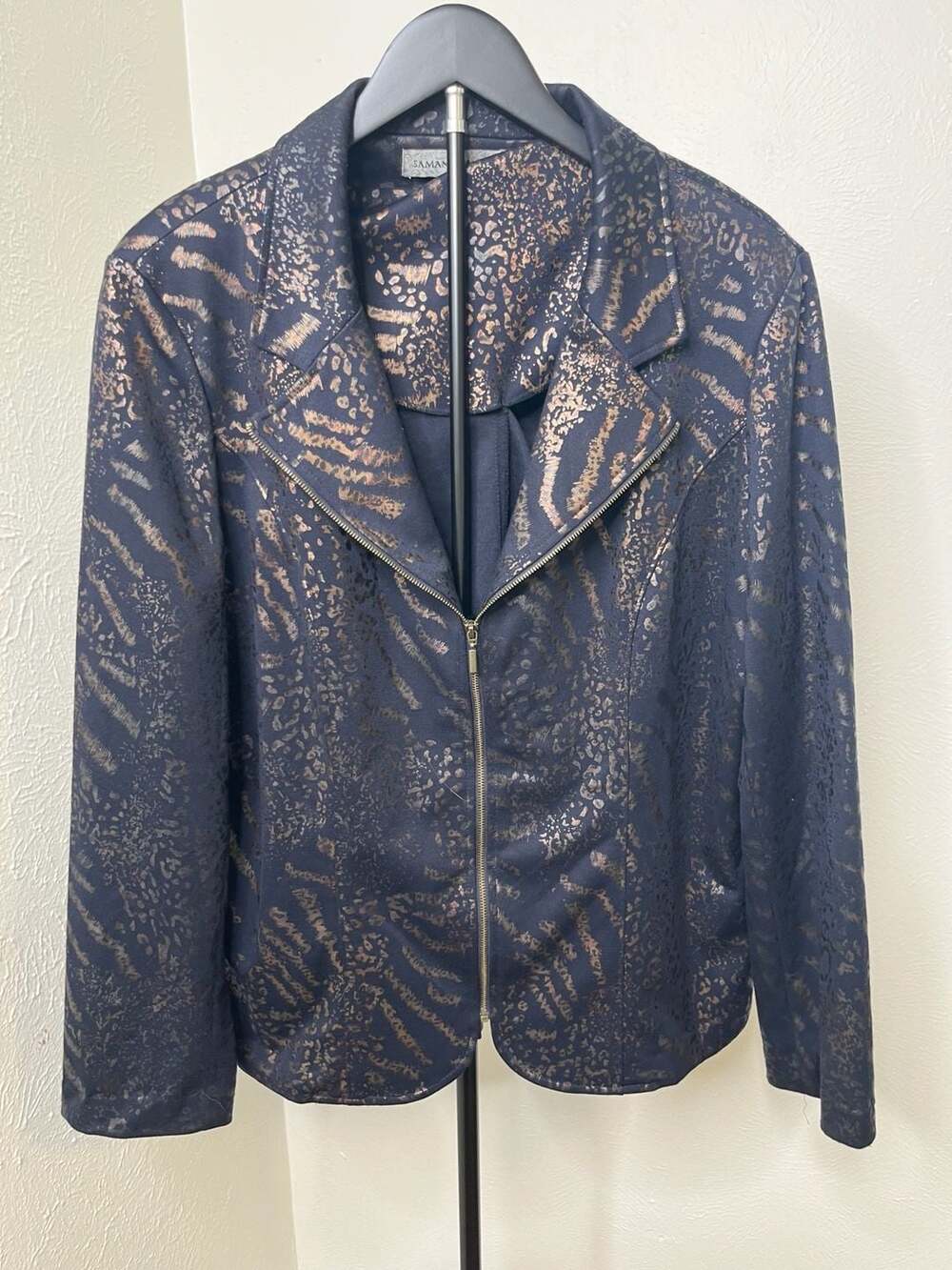 Black Bronze Animal Print Zip Jacket Metallic Leopard Y2K Glam